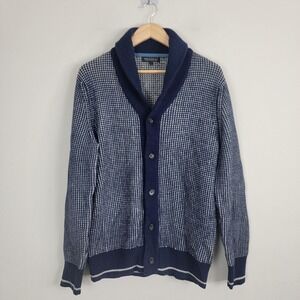 Banana Republic Cardigan Sweater Mens L Blue White Button Knitted‎ Long Sleeve